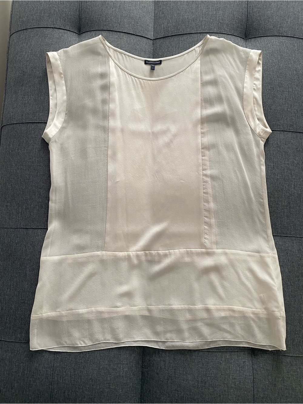Eileen Fisher Cream Sheer Overlay Sleeveless Blouse - Picture 2 of 6